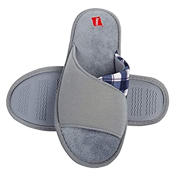 【中古】【輸入品・未使用未開封】Hanes Womens Open Toe Contrast Plaid Slide Slipper with Memory Foam and Anti-Skid Sole (Size Medium Grey)