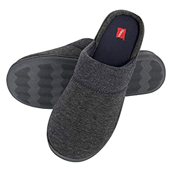 yÁzyAiEgpzHanes womens Superior Comfort Cotton on Scuff With Memory Foam and Anti-skid Sole Slipper Charcoal/Blue Medium US