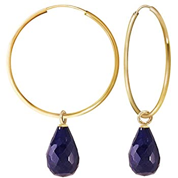 【中古】【輸入品・未使用】K14 Yellow Gold Hoop Earrings with Dangling Sapphires