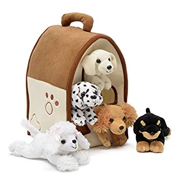 【中古】【輸入品 未使用】Plush Dog House -Five (5) Stuffed Animal Dogs (Dalmation Yellow Lab Rottweiler Poodle Cocker Spaniel) in Play Dog House Carrying House