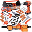 【中古】【輸入品 未使用】iBaseToy Kids Tool Set - 32 Pieces Pretend Play Construction Toy with Tool Box Kids Tool Belt Electronic Toy Drill Toy Tool Set for T