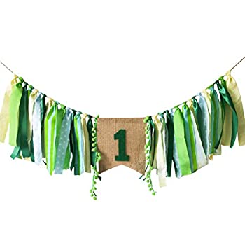 【中古】【輸入品・未使用】1st Birthday DecorationsBaby Boy's Girl's First Birthday Banner Green Burlap Highchair Banner for 1st Birthday Decorations