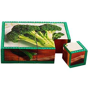 【中古】【輸入品・未使用】(Vegetables) - Stages Learning Real Picture Vegetables Wooden Cube Lan..