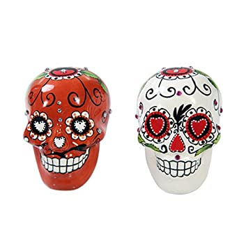 【中古】【輸入品・未使用】Day of Dead Sugar White & Red Skulls Salt & Pepper Shakers Set Rhinest..