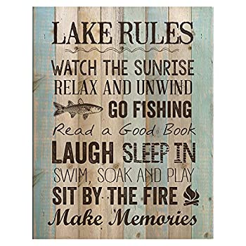 楽天アトリエ絵利奈【中古】【輸入品・未使用】Lake Rules Relax Unwind Fishing Memories 41cm x 30cm Wood Board Plank Wall Sign Plaque