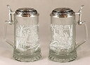 【中古】【輸入品・未使用】JAMES MEGER GLASS WHITE TAIL DEER STEIN Etched German Glass Beer Stein w/ Pewter Lid Made in Germany..