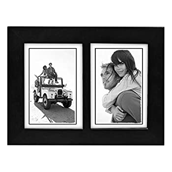 【中古】【輸入品・未使用】Malden Double 3.5x5 Picture Frame - Wide Real Wood Molding Real Glass - Black