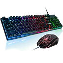 【中古】FLAGPOWER ゲーミングキーボードとマウスのコンボ 3色変更可能 バックライト付きメカニカルタッチキーボード 4色 呼吸 LED バックライトマウ...