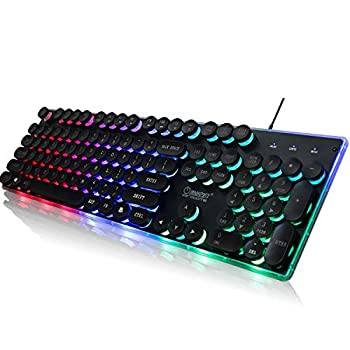 【中古】KB202 スチームパンク ゲームキーボード 有線 LED バックライトキーボード ラウンドキーキャップ レトロ タイプライター サークル キーボード (1