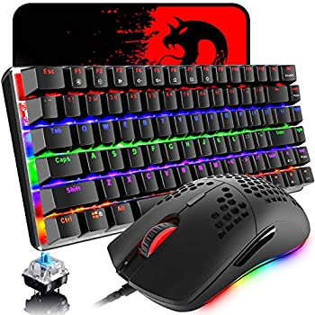 【中古】ゲーミングキーボードとマウス、3イン1 レインボーLEDバックライト有線メカニカルキーボードブルースイッチ RGB 6400 DPI 軽量ゲーミングマウス