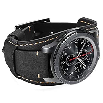 【中古】Coobes Samsung Galaxy Watch 42mm/Active 40mm/Gear S2 Classic/Gear スポーツバンド 20mm 本革 カフ 交換用ストラップ ステンレススチールバッ