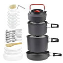 【中古】キャンプ用調理器具 キャンプ調理器具キットポータブル軽量クッキングセットアルミニウムの非スティックキャンプ鍋と屋外キャンプハイキングのバ