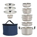 【中古】キャンプ鍋 屋外のキャンプ調理器具携帯用ステンレススチールハイキングバックパッキングピクニック料理セットパン鍋料理 (色 : Silver Size :...