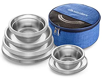 【中古】Wealers ステンレススチールプレートとボウル キャンプセット (24点セット) SとLサイズの食器セット 子供 大人 家族 | キャンプ ハイキング ビー