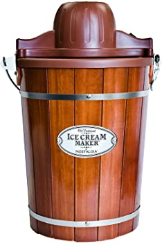 yÁzNostalgia ICMP600WD Vintage Collection 6-Quart Wood Bucket Electric Ice Cream Maker with Easy-Clean Liner by Nostalgia