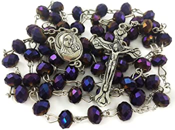 【中古】一意DeepパープルビーズロザリオカトリックネックレスHoly Soil &十字架エルサレム