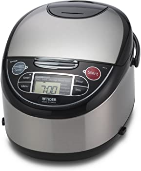 yÁzTiger JAX-T10U-K 5.5-Cup (Uncooked) Micom Rice Cooker with Food Steamer & Slow Cooker, Stainless Steel Black by Tiger Corporation