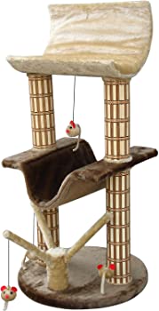 Cat-Life Multi-Level Lounger with Play Tree & Bamboo Posts, Brown/Beige - 20 x 20 x 42 Inches (WxDxH) by Cat Life