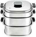 【中古】【未使用】神子島製作所 桃印 角型蒸器 29cm3段 18-0ステンレス 日本 AMS69293