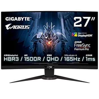 【中古】GIGABYTE AORUS Gaming Monitor 27インチ 2560x14400QHD VAパネル HBR3 リフレッシュレート165Hz 湾曲モニター CV27Q 【中古】GIGABYTE AORUS Gaming Monitor 27インチ 2560x14400QHD VAパネル HBR3 リフレッシュレート165Hz 湾曲モニター CV27Q