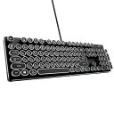 【中古】HKW タイプライター風メカニカルキーボード 青軸 104キー USB有線 日本語キーボード