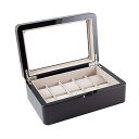 【中古】Caddy Bay Collection 光沢エスプレッソウッド仕上げ 腕時計ボックス ディスプレイケース ガラストップ 腕時計10個収納