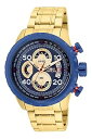 【中古】Invicta Men's Aviator Gold-Tone Steel Bracelet & Case Quartz Blue Dial Analog Watch 28148
