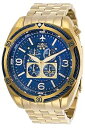 【中古】Invicta Men's Aviator Gold-Tone Steel Bracelet & Case Quartz Blue Dial Analog Watch 28089
