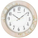 【中古】セイコークロック 掛け時計 電波 アナログ 木枠 薄ピンク 花柄 模様 KX220P