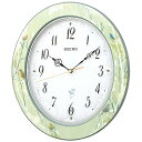 【中古】セイコー クロック 掛け時計 ネイチャーサウンド 12種類 電波 アナログ 報時 切替式 薄緑 模様 光沢 RX214M SEIKO