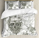 【中古】Day of the Deadインテリア布団カバーセットby Ambesonne、ペイントスカル花Dia De Los Muertos Festive Decor印刷、装飾寝具セット枕のカバー、(3)