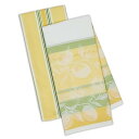 【中古】DII Kitchen Dish Towel Set 2 Riviera Lemons Yellow Green Includes 1 Lemon Print & 1 Stripe