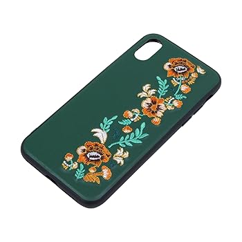 【中古】藤本電業 iPhoneX フラワー刺繍ケース 花柄 グリーン Ji8-08GR
