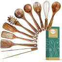 【中古】Kitchen Wooden Utensils for Cooking, Wood Utensil Natural Teak Wood Spoons for Cooking,Kitchen Utenails Set with Holder,Wooden Kitchen
