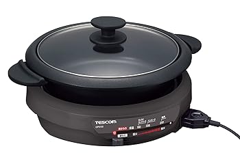 【中古】テスコム グリルなべ 3.4L 直火可能 1300W 煮る/焼く/蒸す フッ素コート マグネットプラグコー..