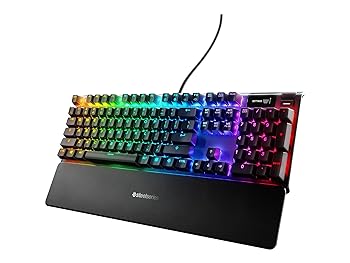 【中古】SteelSeries ゲーミングキーボード 青軸 有線 英語配列 有機ELディスプレイ搭載 Apex 7 US Blue Switch 64774 ブラック フルサイズ