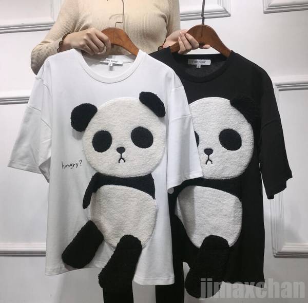 Rakuten - 新生活 パンダTシャツ トップス ファッション レディース メンズ 立体的なパンダ 半袖 シンプル カジュアル ゆったり ゆるT イラストTシャツ カットソー 大きいサイズ