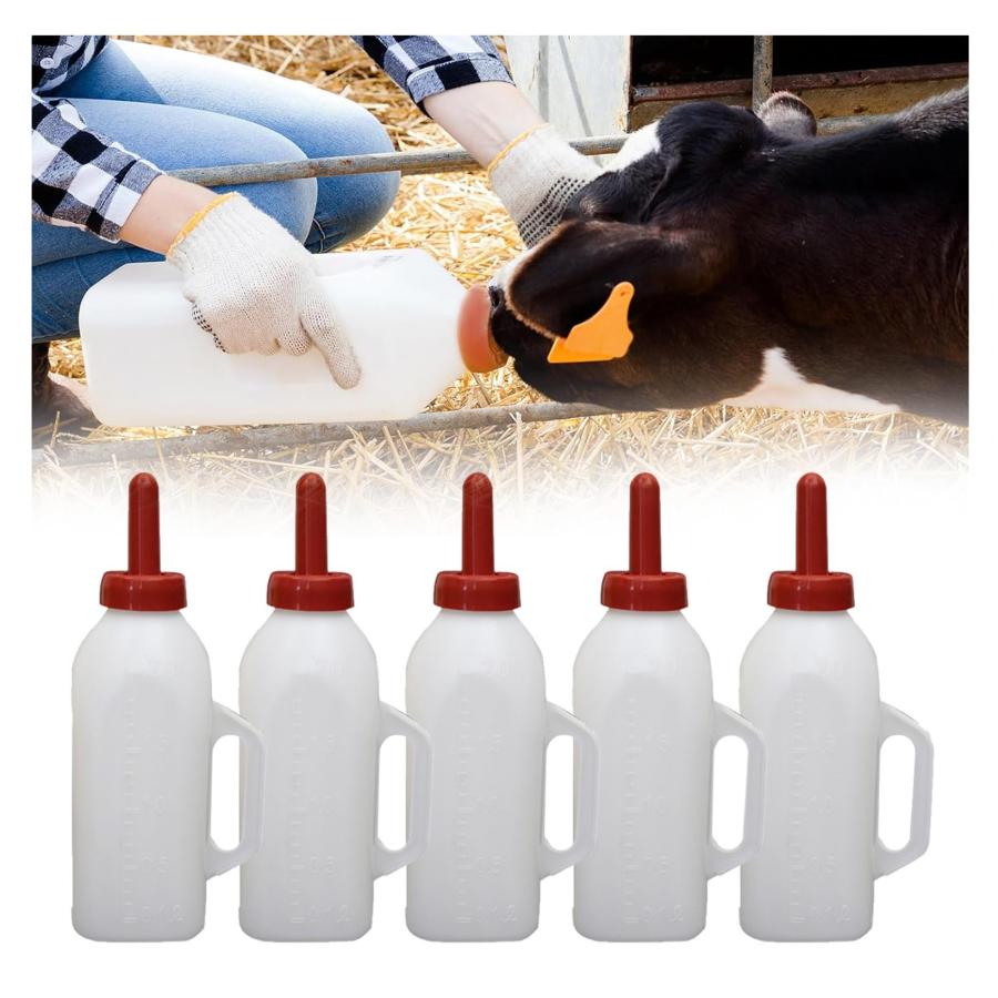 ヤギボトル - 2L 5セット 子ヤギ哺乳瓶 子牛のボトル ポータブル牛用ナーサー ハンドル付き 子猫、子犬、ウサギ 再利用可能 漏れ防止