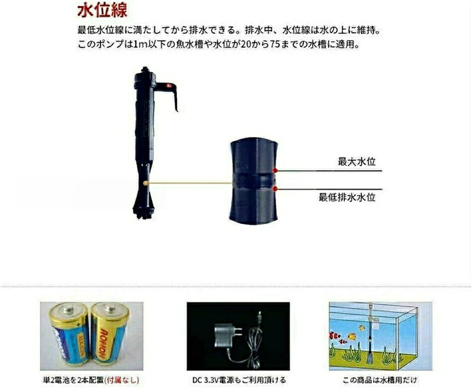 水槽清掃パンプ 砂清掃 真空用 電動掃除機 砂利掃除機 水換えポンプ 底砂掃除 コケ...