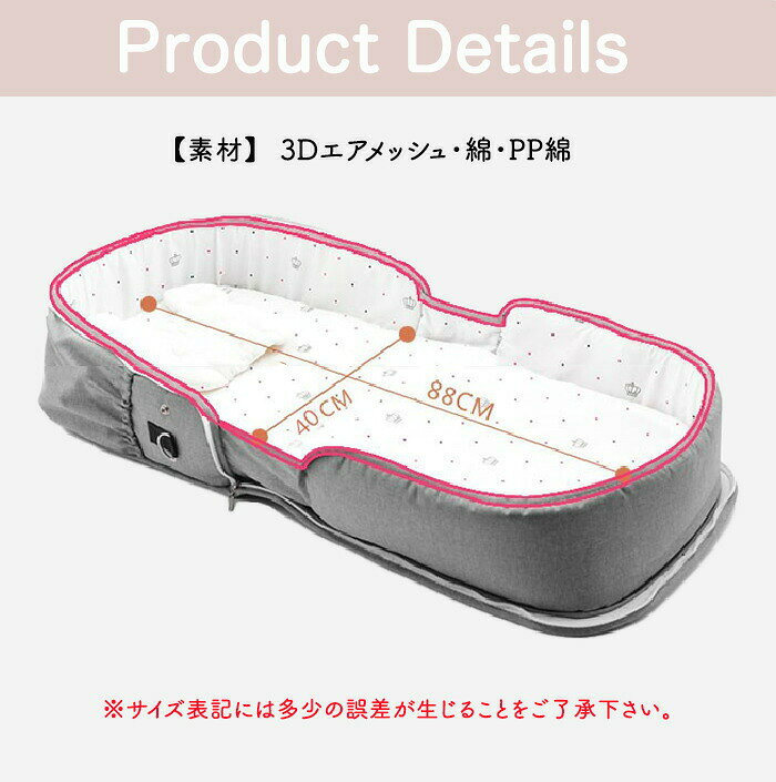 ベビーベッド 持ち運び 折りたたみ コンパクト マットレス ベッドインベッド 長く使える 移動 添い寝 簡易 ポータブル ベビー枕 新生児 絶壁防止 寝返り防止 蚊帳付き バッグ 赤ちゃん [2]