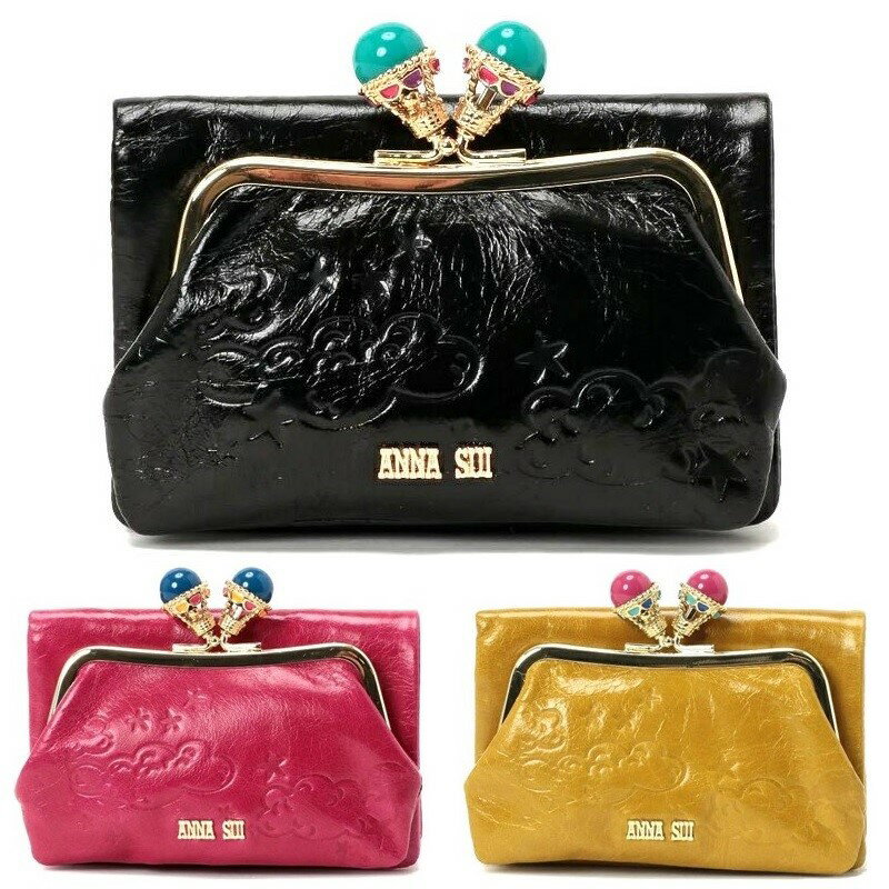 アナスイ 財布 がま口 バルーン 二つ折り外口金財布 ANNA SUI 折り財布 316101 ブラック ピンク マスタード