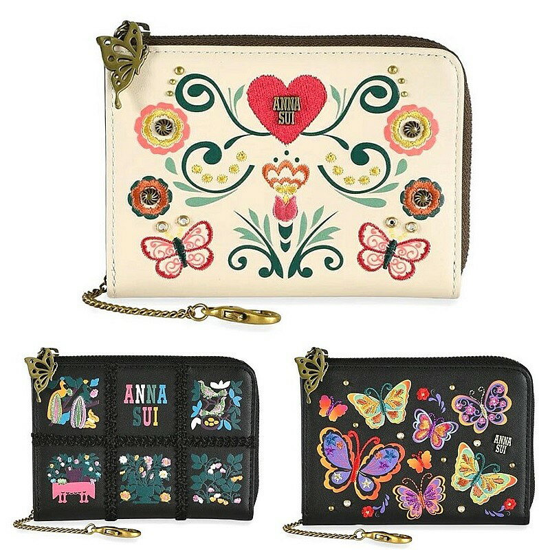 アナスイ マルチケース 新作 ブルーム マルチケース ANNA SUI レディース 318071 ブラック アイボリー ブラック×パープル