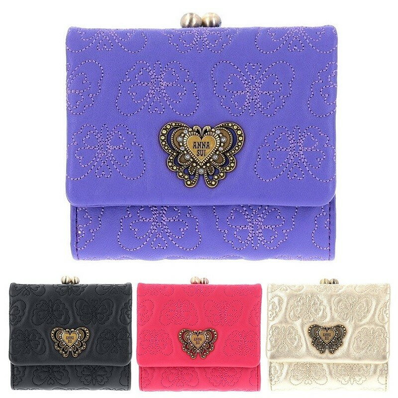 アナスイ 財布（レディース） アナスイ 財布 がま口 チェイス 口金二つ折り財布 ANNA SUI 本革 折り財布 317101 ブラック ピンク パープル ゴールド