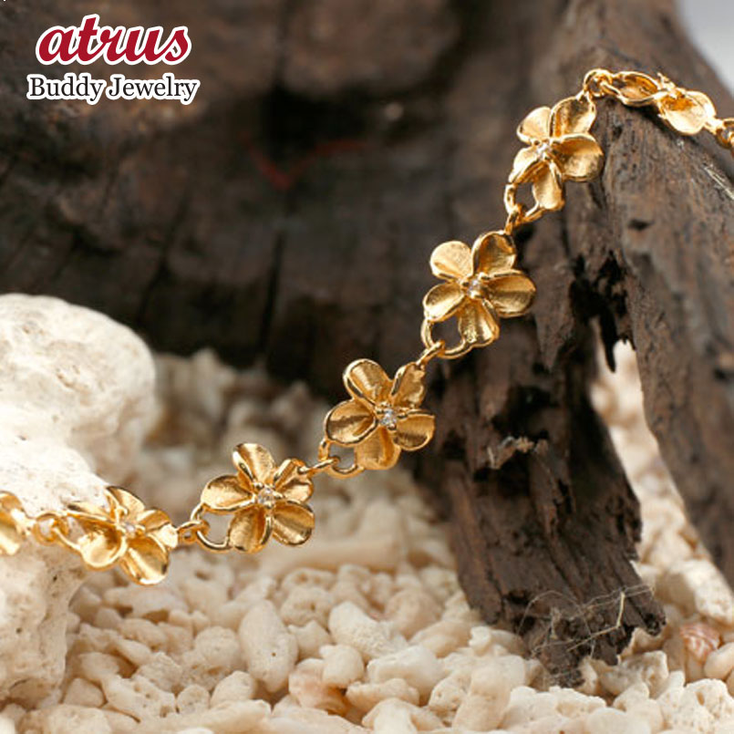 18金 ハワイアンジュエリー アンクレット ハワイアン 花 ダイヤモンド ピンクゴールドk18 ダイヤ 人気 送料無料 ユニセックス 男女兼用 18k 普段使い