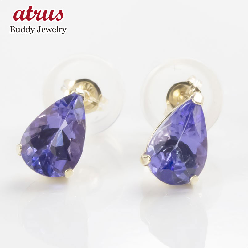 【最短発送】 ピアス ペア 10金 タンザナイト スタッドピアス レディース イエローゴールドk10 10k ティアドロップ 宝石 12月誕生石 雫 つゆ型 涙型 両耳用
