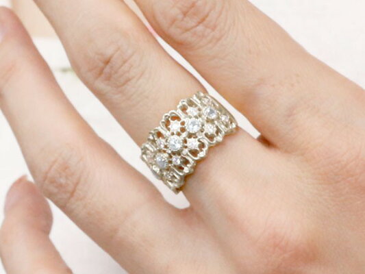 ピンキーリング指輪ホワイトゴールドk10ダイヤモンドリング指輪幅広指輪シンプル10金レディース送料無料