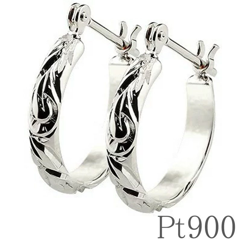 ピアス レディース ペア フープ フープピアス プラチナ ハワイアンジュエリー pt900 プレゼント 女性 地金 ミル打ち シンプル 大人 可愛い おしゃれ ...
