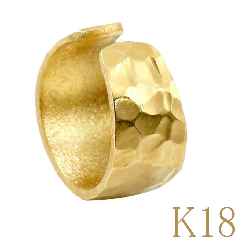 イヤーカフ メンズ 18金 ピアス イエローゴールドK18 イヤリング イヤークリップ 片耳 イヤカフ 槌目 槌打ち ロック仕上げ 地金 男性 人気 ユニセック...