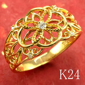 純金 k24 24金 リング ダイヤ ダイヤモンド 指輪 レディース 24k 金 ゴールド 婚約指輪 ピンキーリング 幅広 太め 透かし アンティーク調 女性 ファッションリング ジュエリー 記念日 お祝い 大人 おしゃれ 普段使い