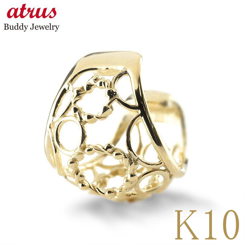 イヤカフ 10k イヤーカフ フープ レディース ゴールド イヤークリップ 透かし 幅広 片耳用 イヤリング イエローゴールドk10 k10 10金 人気 ジュ...